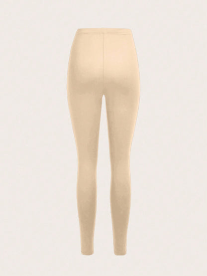 Slaydiva Women's Casual Solid Color Knit Leggings,Khaki,Dark Coffee,Skin Tone,Long Style For Summer,Autumn,Winter,Back To School Beige Summer Athleisure Gym