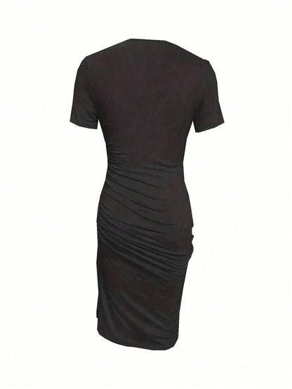 Slayr Women's Sexy Hollow Out Short Sleeve Side Slit Dress
