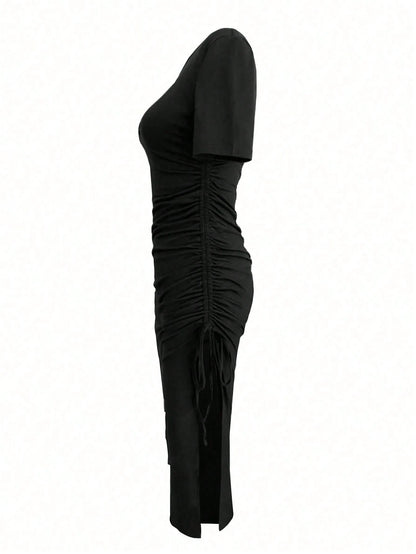 Slayr Women's Sexy Hollow Out Short Sleeve Side Slit Dress