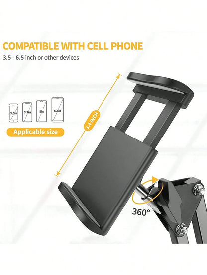 Slouchy Arm Phone Holder For Bed/Desk/Table, Foldable Metal Bracket For Phone & Tablet Compatible With IPhone, Android Phone, Gift For Birthday, Family, Friends Phone Stand, Phone Accessories