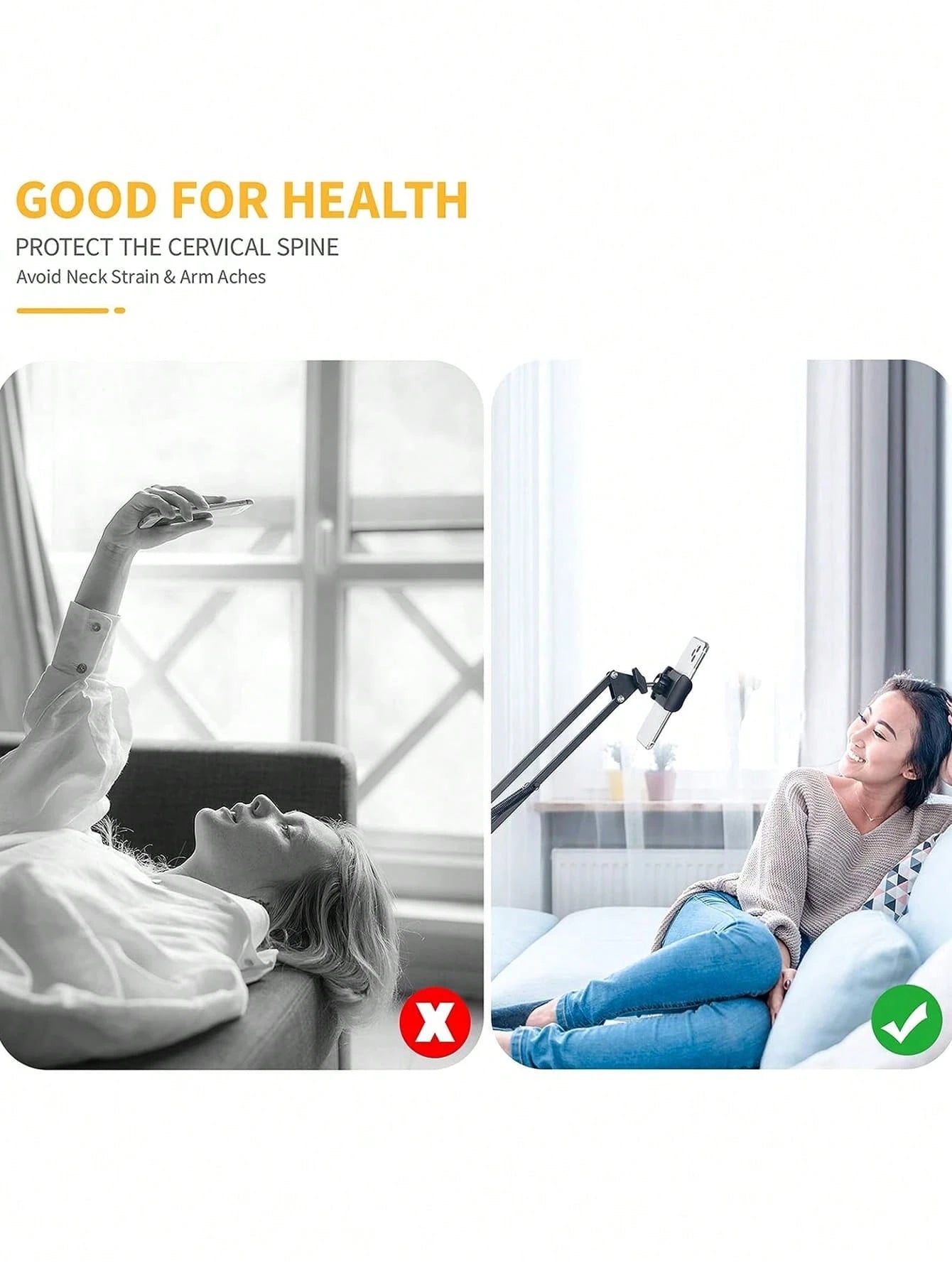 Slouchy Arm Phone Holder For Bed/Desk/Table, Foldable Metal Bracket For Phone & Tablet Compatible With IPhone, Android Phone, Gift For Birthday, Family, Friends Phone Stand, Phone Accessories