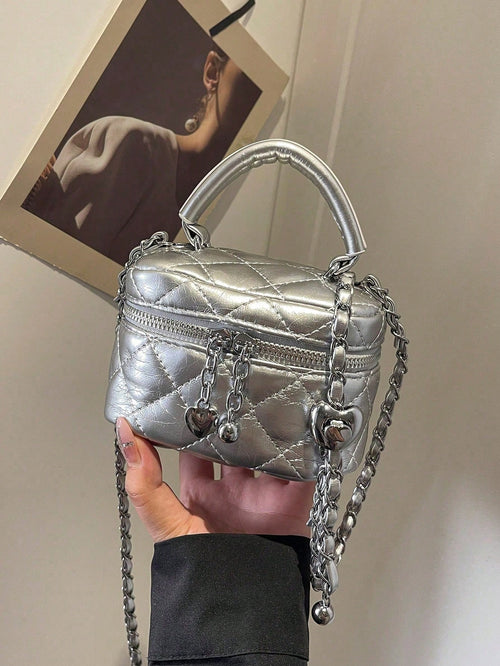 Small Fashion Classic Multifunctional Waterproof Material, Diamond Quilted Pattern Handbag, Zipper Closure Design, Suitable For Shopping
