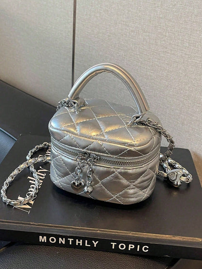 Small Fashion Classic Multifunctional Waterproof Material, Diamond Quilted Pattern Handbag, Zipper Closure Design, Suitable For Shopping