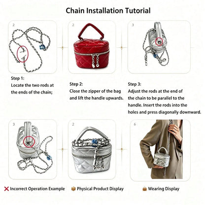 Small Fashion Classic Multifunctional Waterproof Material, Diamond Quilted Pattern Handbag, Zipper Closure Design, Suitable For Shopping