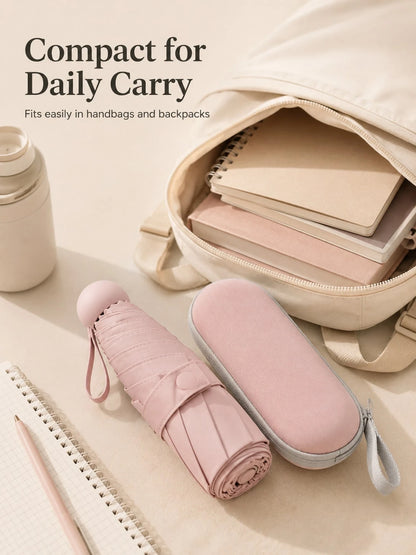 Small Folding Umbrella, Mini Pocket Waterproof Portable Travel Umbrella, Sun Umbrella, Women's Sun Protection Anti-UV Umbrella, 2-In-1 Mini 6-Fold Ultra-Light Portable Umbrella, Mini Travel Umbrella