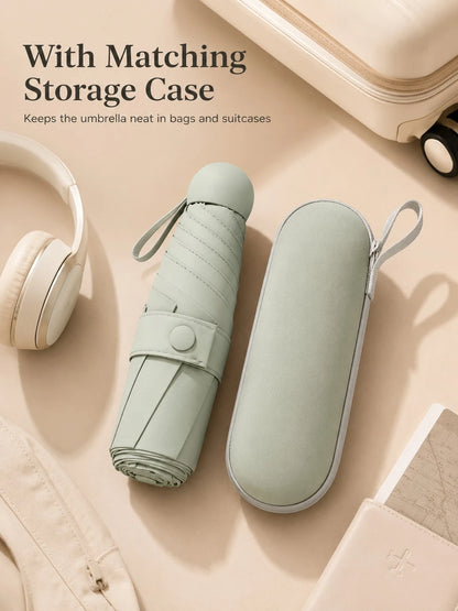 Small Folding Umbrella, Mini Pocket Waterproof Portable Travel Umbrella, Sun Umbrella, Women's Sun Protection Anti-UV Umbrella, 2-In-1 Mini 6-Fold Ultra-Light Portable Umbrella, Mini Travel Umbrella