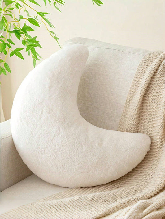 Soft Faux Fur Moon Shaped Decorative Throw Pillow, Suitable For Bedroom, Bed And Sofa, Easter Decor Cushion, Applicable For Spring Sofa, Bedroom, Living Room, Light Pink