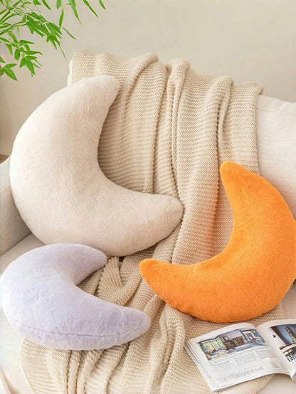 Soft Faux Fur Moon Shaped Decorative Throw Pillow, Suitable For Bedroom, Bed And Sofa, Easter Decor Cushion, Applicable For Spring Sofa, Bedroom, Living Room, Light Pink