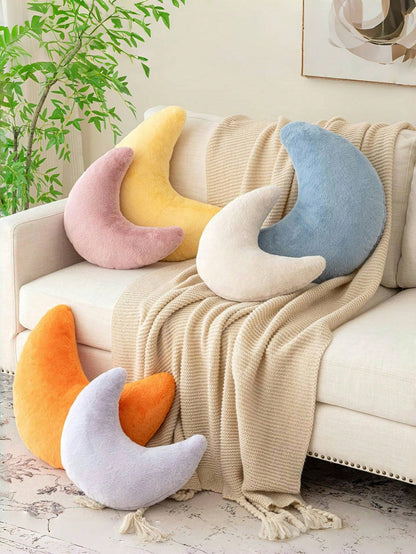 Soft Faux Fur Moon Shaped Decorative Throw Pillow, Suitable For Bedroom, Bed And Sofa, Easter Decor Cushion, Applicable For Spring Sofa, Bedroom, Living Room, Light Pink