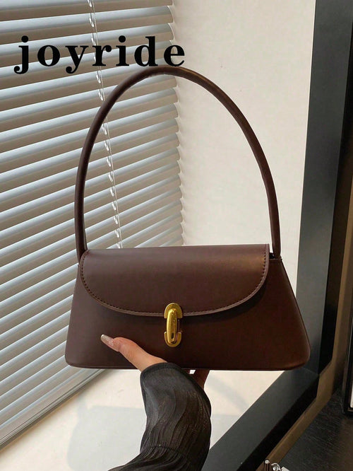 Soft PU Leather Metal Lock Decor Retro Shell Baguette Bag, Women's Shoulder Bag, New Ladies Handbag, Small Square Tote Bag