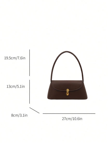 Soft PU Leather Metal Lock Decor Retro Shell Baguette Bag, Women's Shoulder Bag, New Ladies Handbag, Small Square Tote Bag