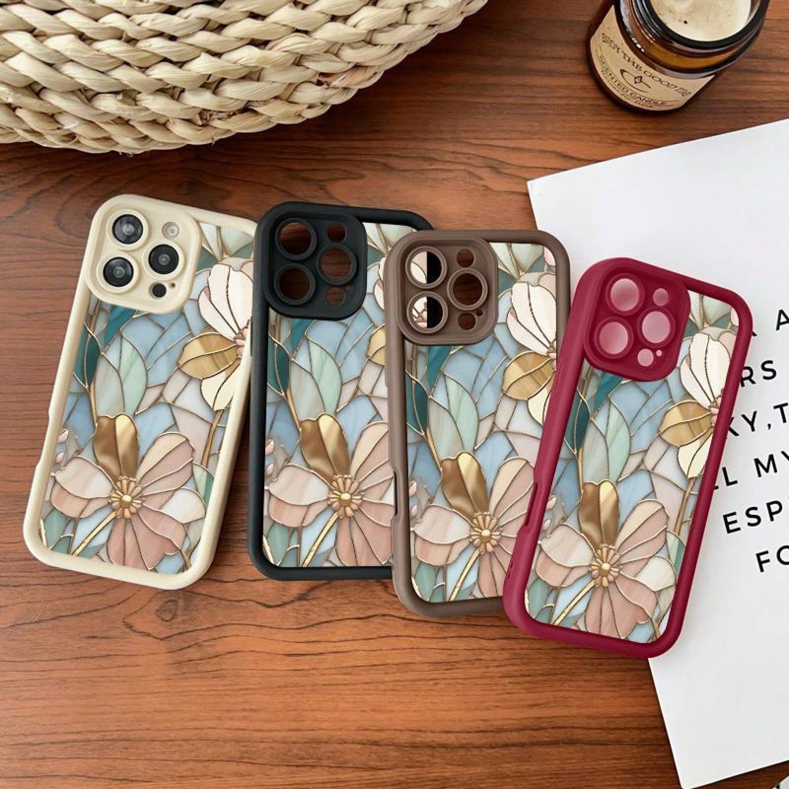 Softcase For IPhone11/12/13/14/15/16/Promax/X/Xs/Xr/Xsmax CasePremium Vintage Flowers Anti-Fall Shockproof Protective Slim Cover