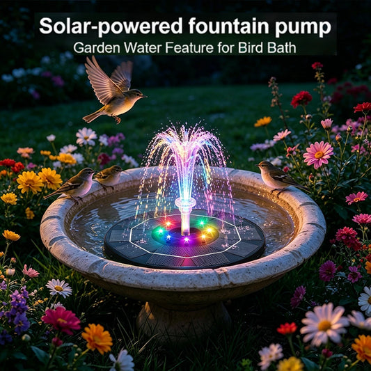 Solar Bird Bath Fountain Pump With Light 3W Solar Fountain With 7 Nozzles Solar Fountain Pump For Bird Bath, Garden, Pond, Pool, Outdoor (Black (With Light))