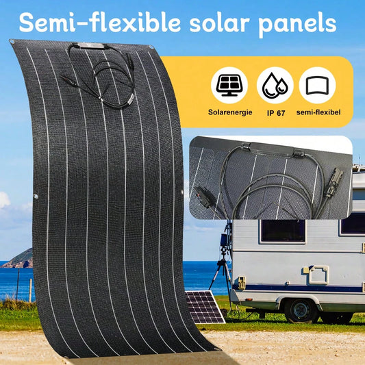 Solar Panel, Flexible Solar Panel, RV Solar Power, 100W 18V Semi-Flexible Solar Panel Equipped With MC4 Cables, Lightweight Bendable Photovoltaic Charging Panel, Ideal For RV, Boat, Camping, Off-Grid