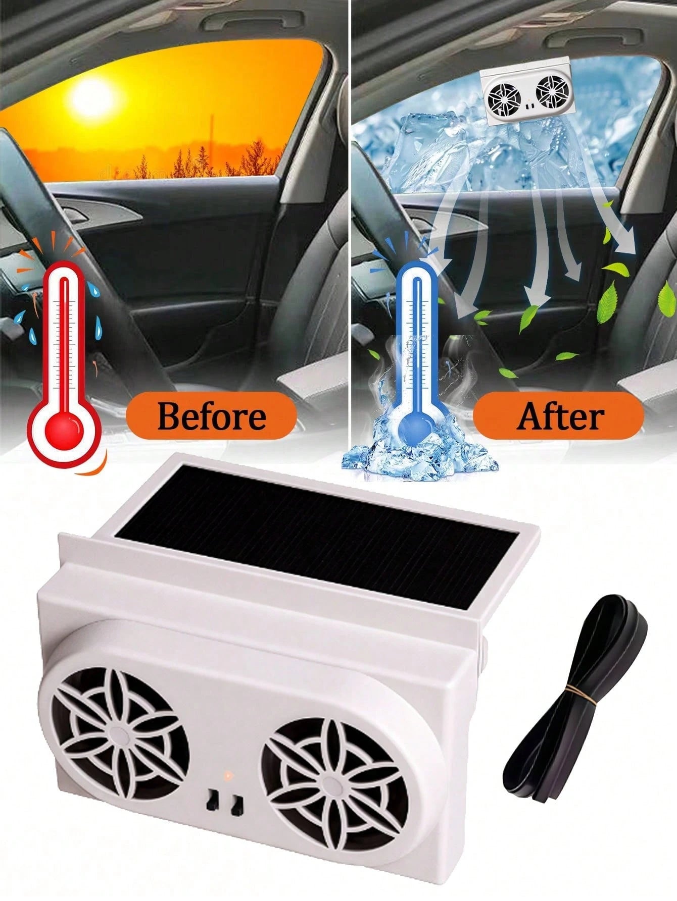 Solar Powered Car Exhaust Fan, Cooling Ventilator, Dual-Head Window Air Conditioner Cooler, Portable Car Air Circulation Fan, For Summer Cooling