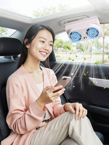 Solar Powered Car Exhaust Fan, Cooling Ventilator, Dual-Head Window Air Conditioner Cooler, Portable Car Air Circulation Fan, For Summer Cooling