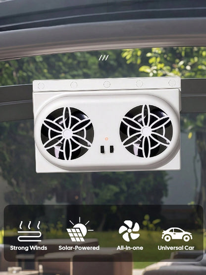 Solar Powered Car Exhaust Fan, Cooling Ventilator, Dual-Head Window Air Conditioner Cooler, Portable Car Air Circulation Fan, For Summer Cooling