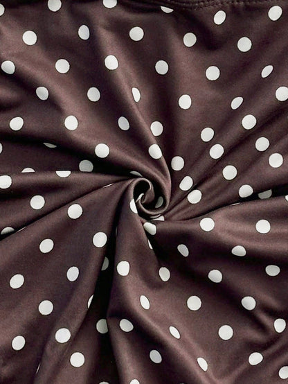 Soleia Cute Brown And White Polka Dot Summer Camisole,Retro Vintage Elegant Ruched Slim Fit Twist Strap Tank Top,Holiday Vacation V-Cut Tops,No Chest Padding