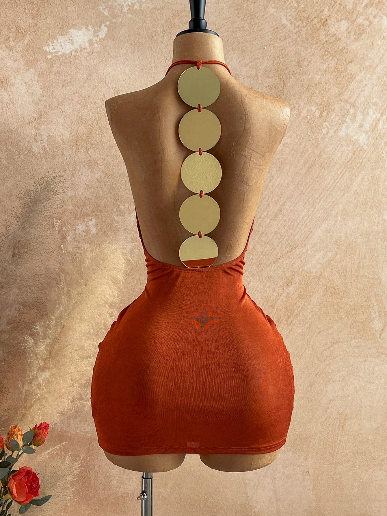 Soleia New Sexy V-Neck Spaghetti Strap Backless Metallic Splice Bodycon Mini Dress, Suitable For Dates, Parties, Bohemian, Boho, Vacation, Vintage, Holiday