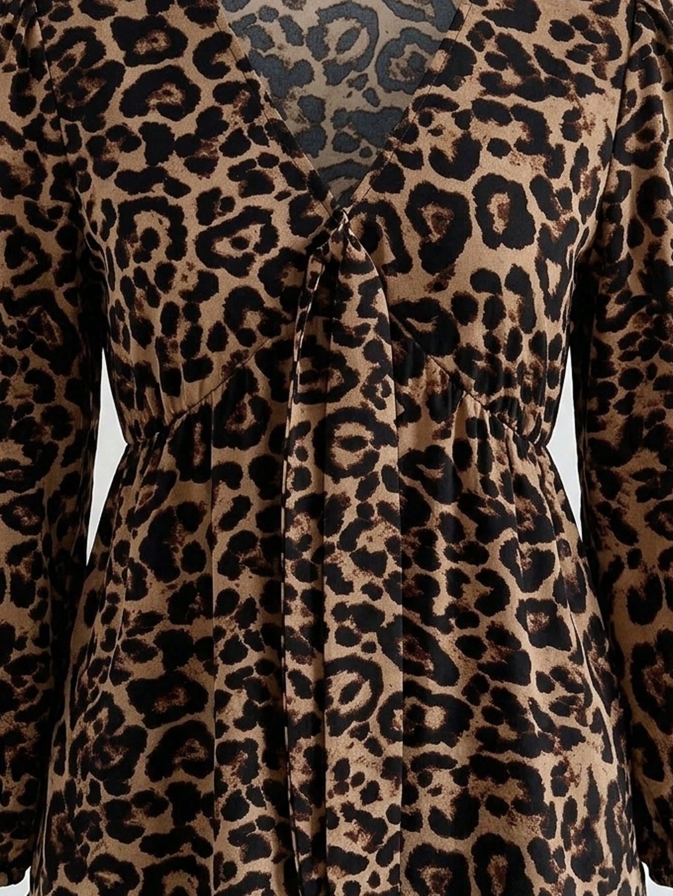 Soleia Plus Size Casual Commuter Leopard Print Flare Sleeve Shirt Night Out Brown Autumn Fall