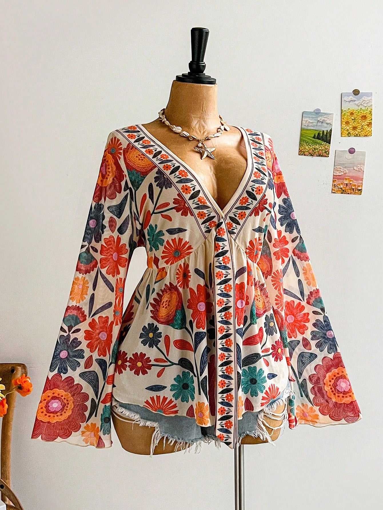 Soleia Plus Size Casual Commuter Leopard Print Flare Sleeve Shirt Night Out Brown Autumn Fall