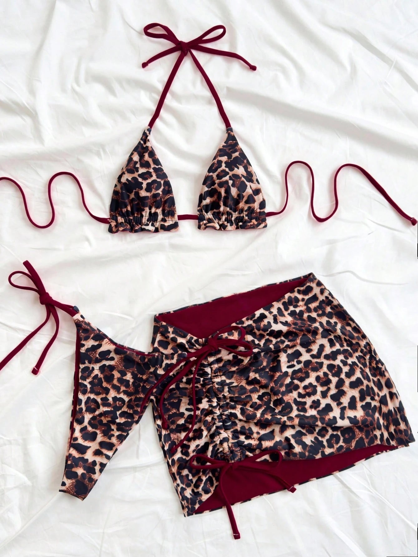 Soleia Plus Size Women Leopard Print Contrast Red Bikini 3 Pieces Set Bathing Suits For Women Swimsuits For Woman