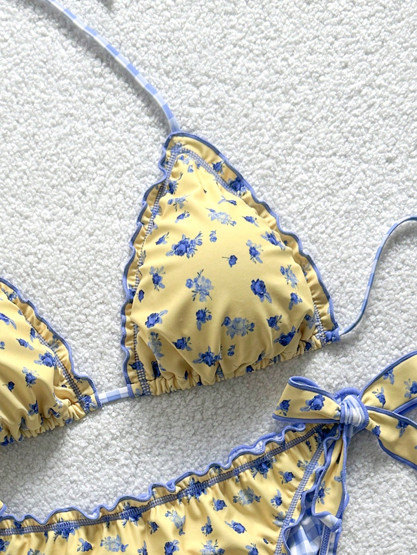 Soleia Plus Size Women Vintage Yellow Leopard, Zebra, Floral Print Ruffle Tie Front Tassel Decor Beach Bikini Set Summer