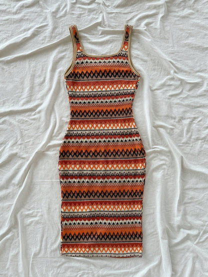 Soleia Women Casual Sexy Wave Striped Square Neck Slip Dress Spring Summer Outfits Boho Beach Vacation West Music Festival Holiday Date Night Burnt Orange