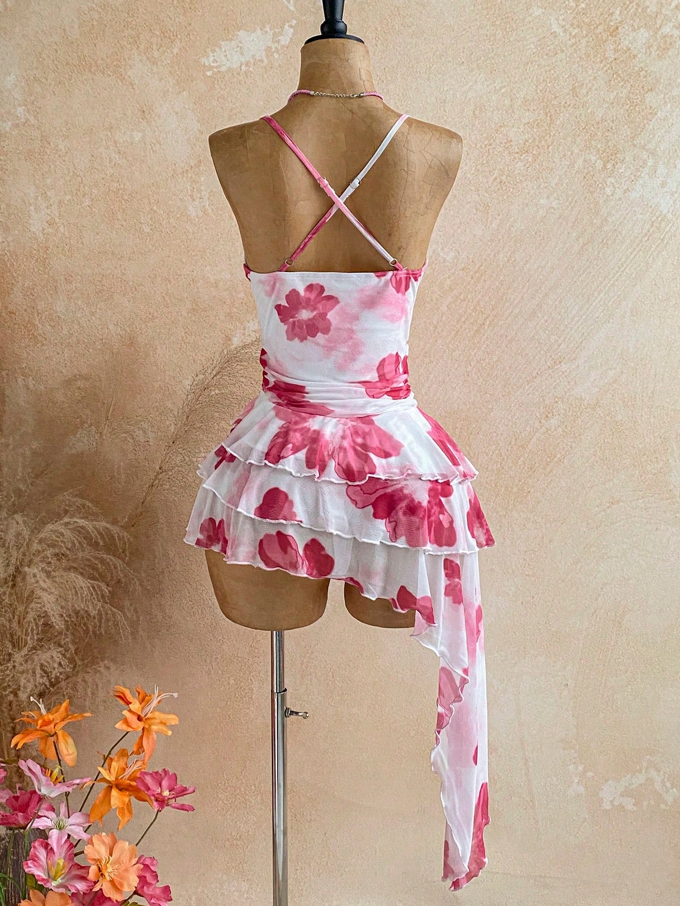 Soleia Women's Floral Print Sweet French Casual Boho Sexy Ruffle Hem Tie Waist Dress Vacation White Floral Summer Vacation Beach