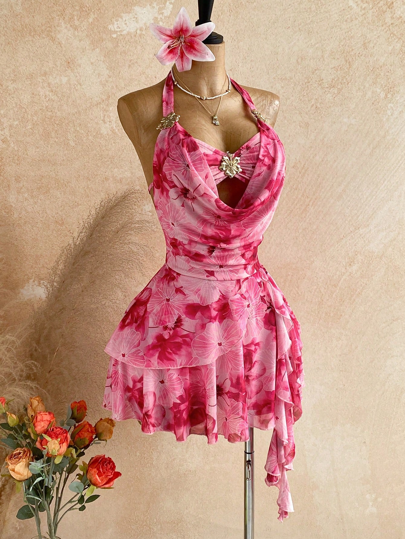 Soleia Women's Printed Mini Vacation Dress In Pink Floral Floral,Summer Dresses For Women,Dresses For Women Summer Vacation Night Out Vacation Party Sexy