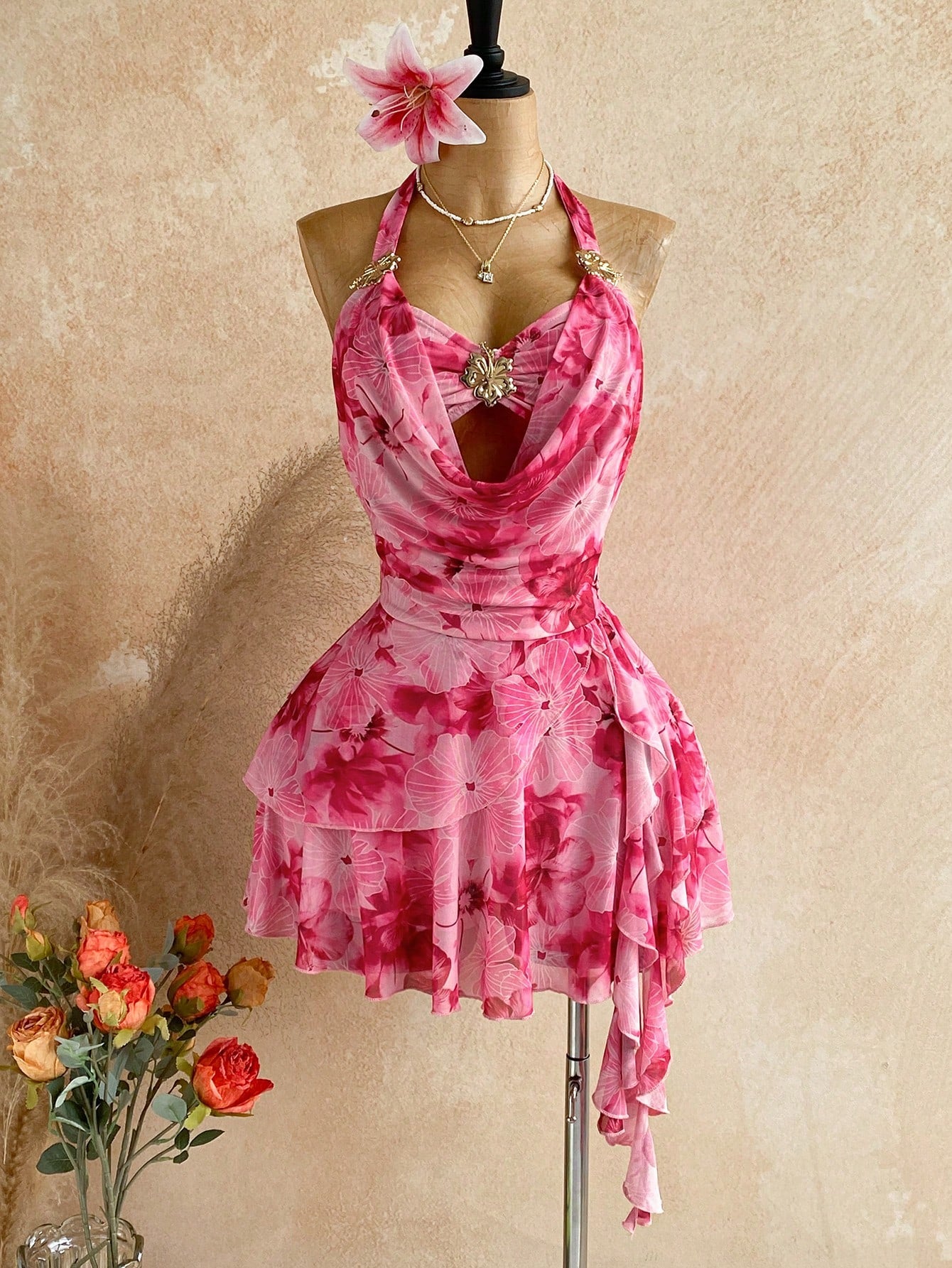 Soleia Women's Printed Mini Vacation Dress In Pink Floral Floral,Summer Dresses For Women,Dresses For Women Summer Vacation Night Out Vacation Party Sexy