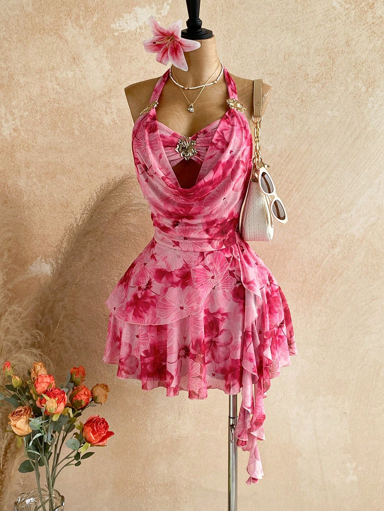 Soleia Women's Printed Mini Vacation Dress In Pink Floral Floral,Summer Dresses For Women,Dresses For Women Summer Vacation Night Out Vacation Party Sexy
