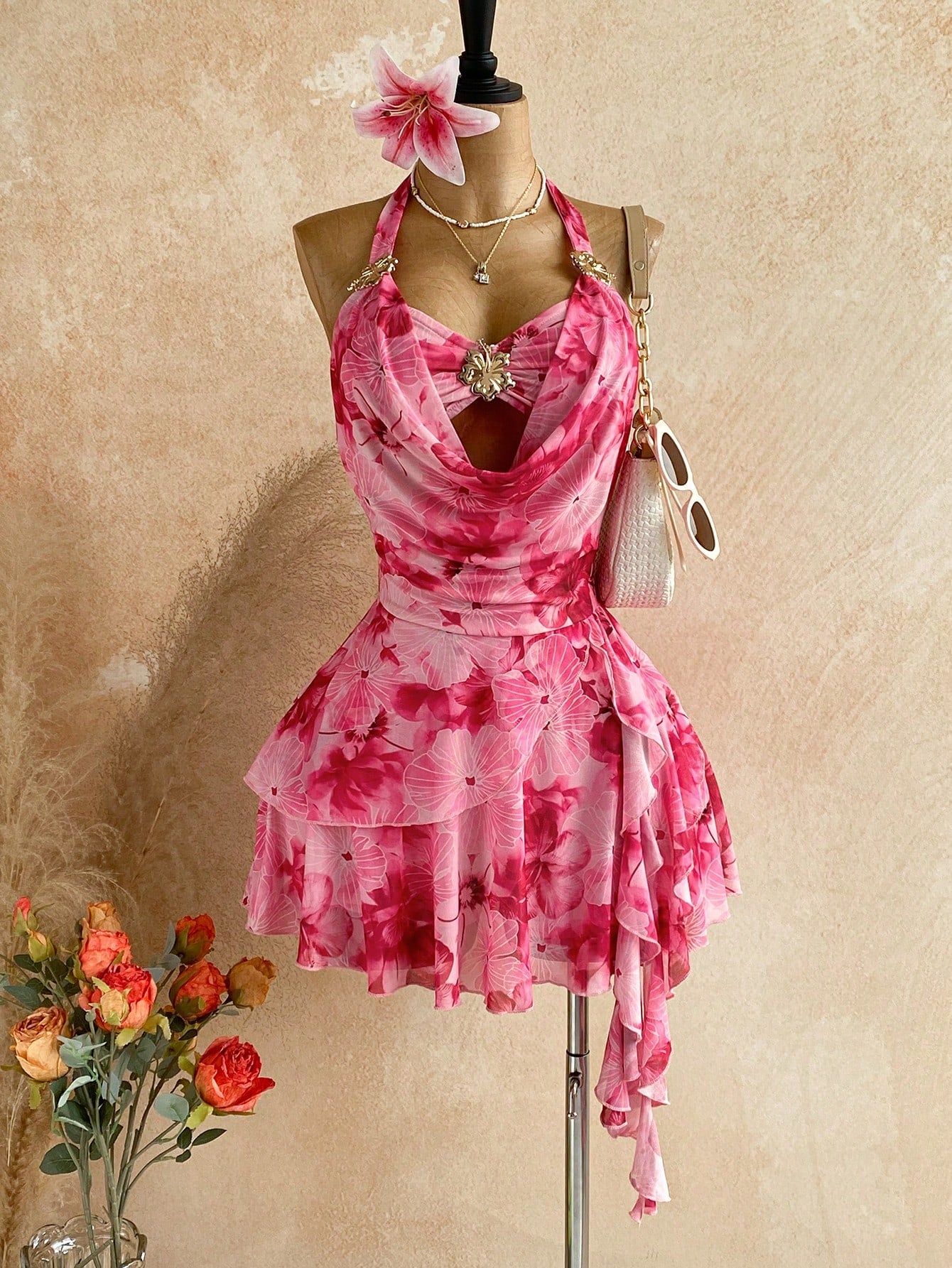 Soleia Women's Printed Mini Vacation Dress In Pink Floral Floral,Summer Dresses For Women,Dresses For Women Summer Vacation Night Out Vacation Party Sexy