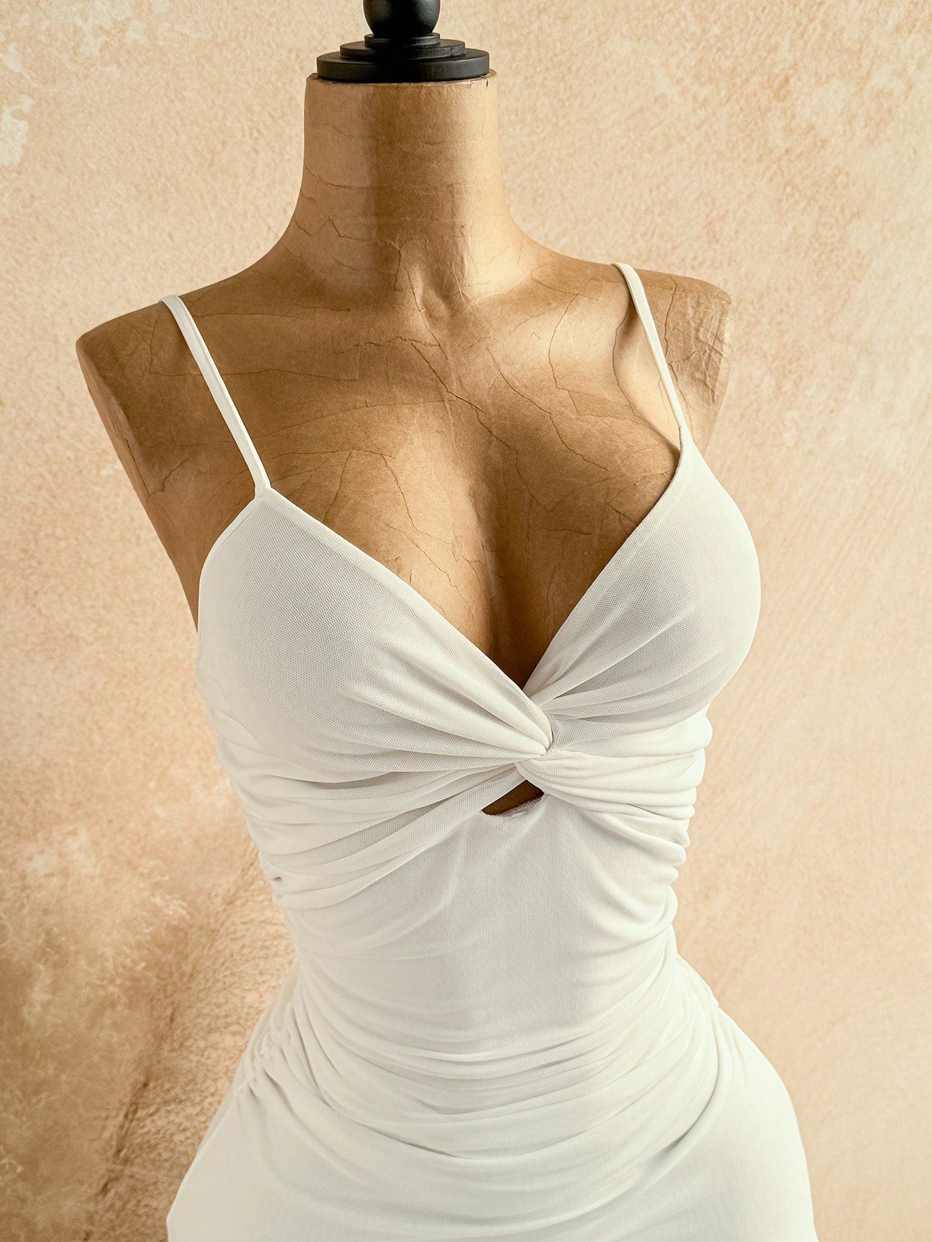 Soleia Women's Twist Asymmetric Hem Spaghetti Strap White Summer 70's Beach Vacation Club Holiday Party Disco Midi Dress,Elegant Sexy Wedding Guest