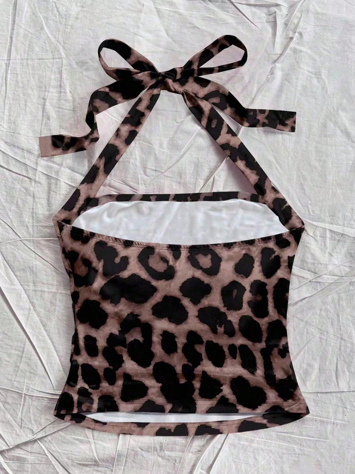 Soleia Women's Vacation Halter Bodycon Full Leopard Pattern Tank Top, Suitable For Summer
