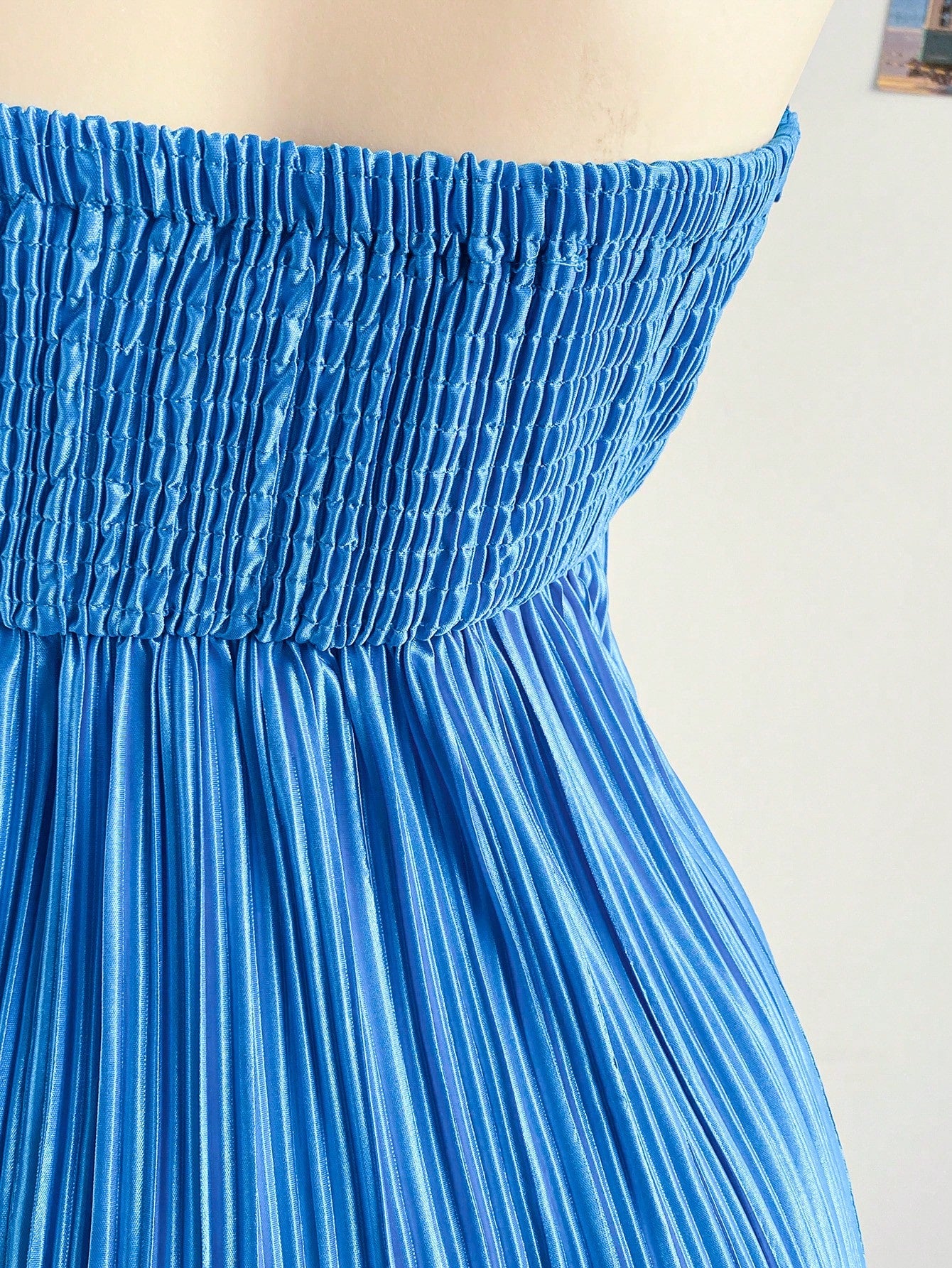Soleia Women's Y2K Pleated Ruched Bandeau Mini Dress,Navy Blue And Gold,70s Retro,Summer,Holiday,Party,Vacation,Holiday,Beach Outfit,Boho Dress,No Breast Pad