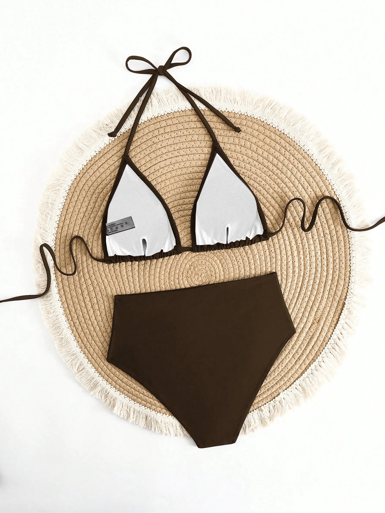 Solid Color Adjustable Tie Halter Triangle Cup Sexy Bikini Swimwear Vacation Beach Summer