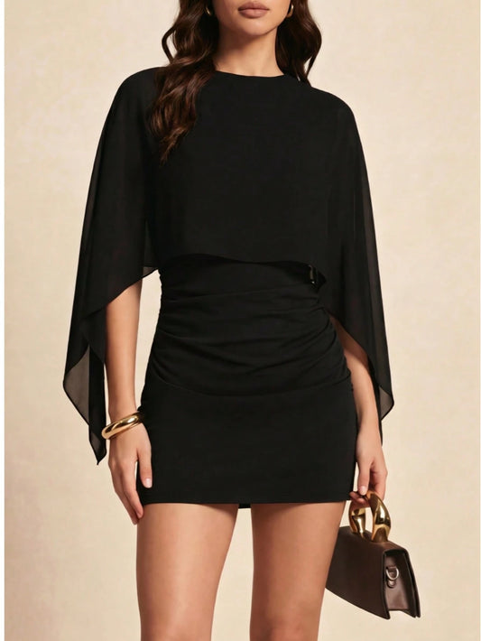 Solid Color Batwing Patchwork Summer Lightweight 2 In 1/Deconstructed Evening Date Vacation Back To School Birthday Party Casual Dress