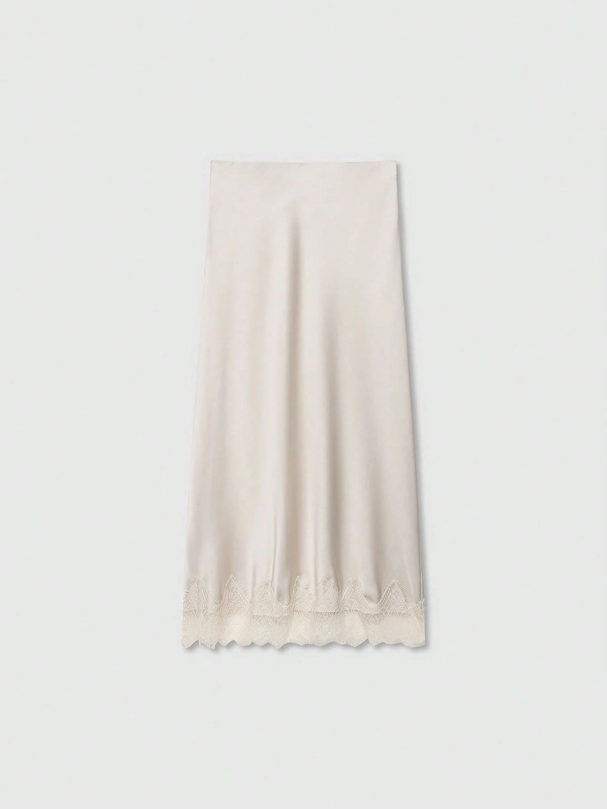 Solid Color Minimalist Design Lace Trimmed Silk-Feel Midi Skirt, Summer Spring