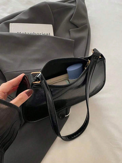 Solid Color Minimalist Zipper Shoulder Bag, Fashionable Crescent-Shaped Bag, Zipper Shoulder Bag Faux Leather Solid Color Wallet Burgundy Color Underwear Pouch Ideal New Year Gift Fashionable Burgundy