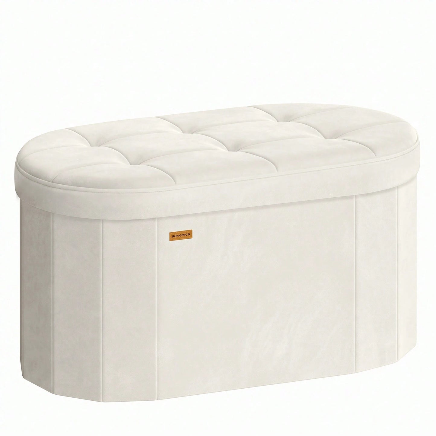 SONGMICS Mazie Collection- Folding Ottoman With Storage, Oval Storage Ottoman Bench, For Living Room, Bedroom, Velvet Fabric, 15 X 30 X 15 Inches