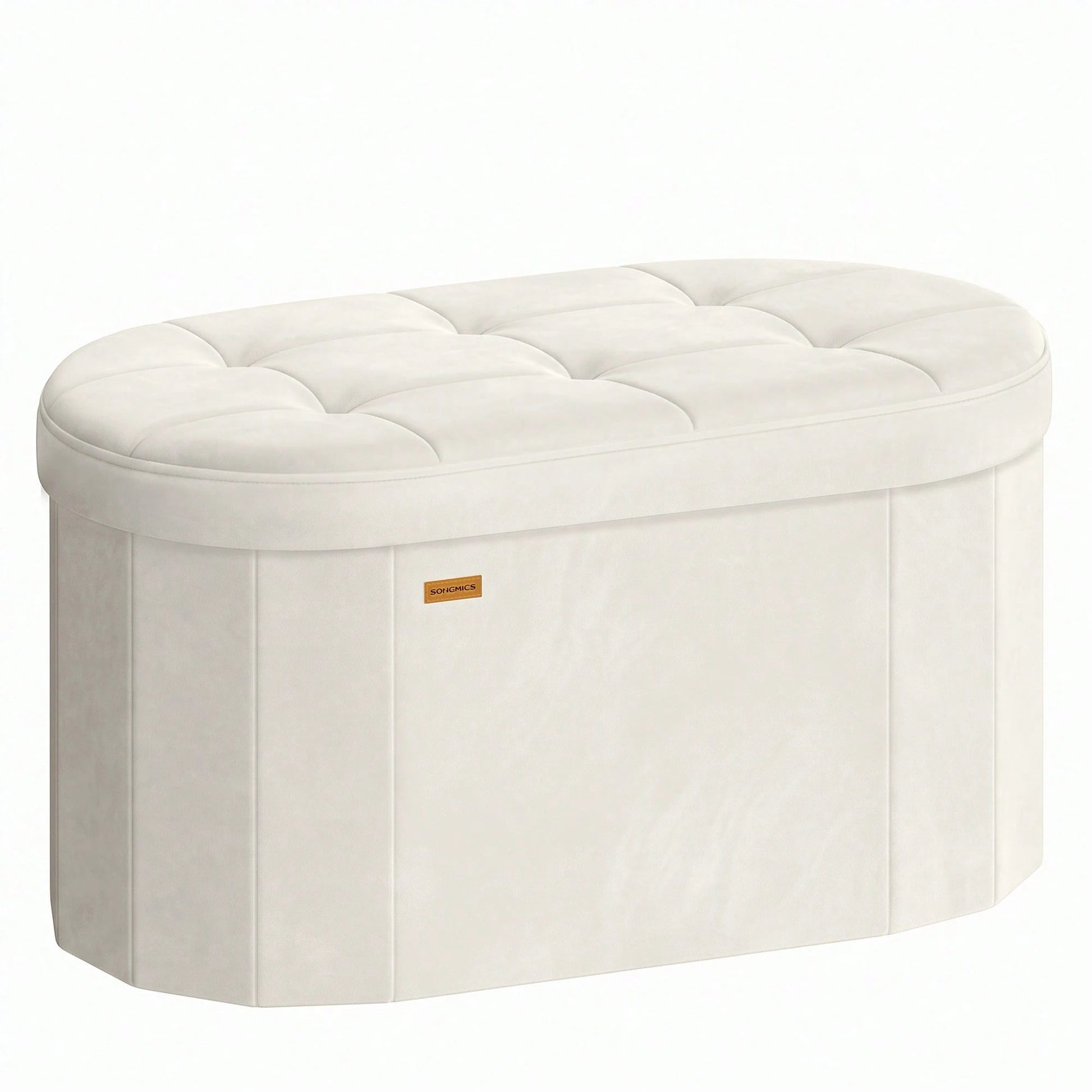 SONGMICS Mazie Collection- Folding Ottoman With Storage, Oval Storage Ottoman Bench, For Living Room, Bedroom, Velvet Fabric, 15 X 30 X 15 Inches