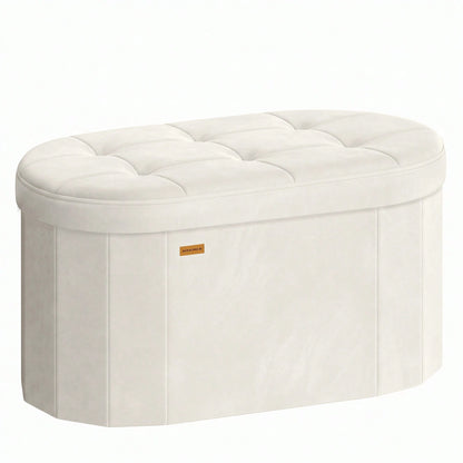 SONGMICS Mazie Collection- Folding Ottoman With Storage, Oval Storage Ottoman Bench, For Living Room, Bedroom, Velvet Fabric, 15 X 30 X 15 Inches