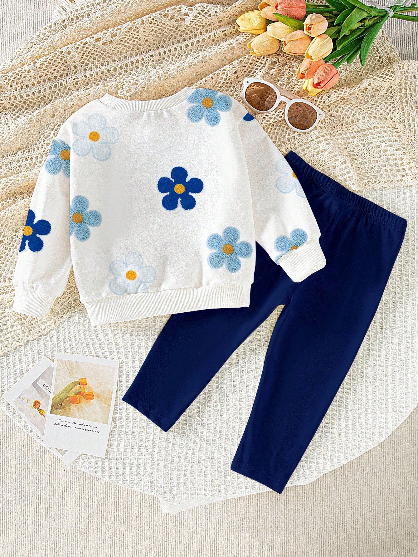 Souflis Souflis 2pcs Baby Girls Casual Floral Print Crew Neck Sweatshirt And Leggings Set, Fashionable And Cute Outfit For Autumn Fall Winter