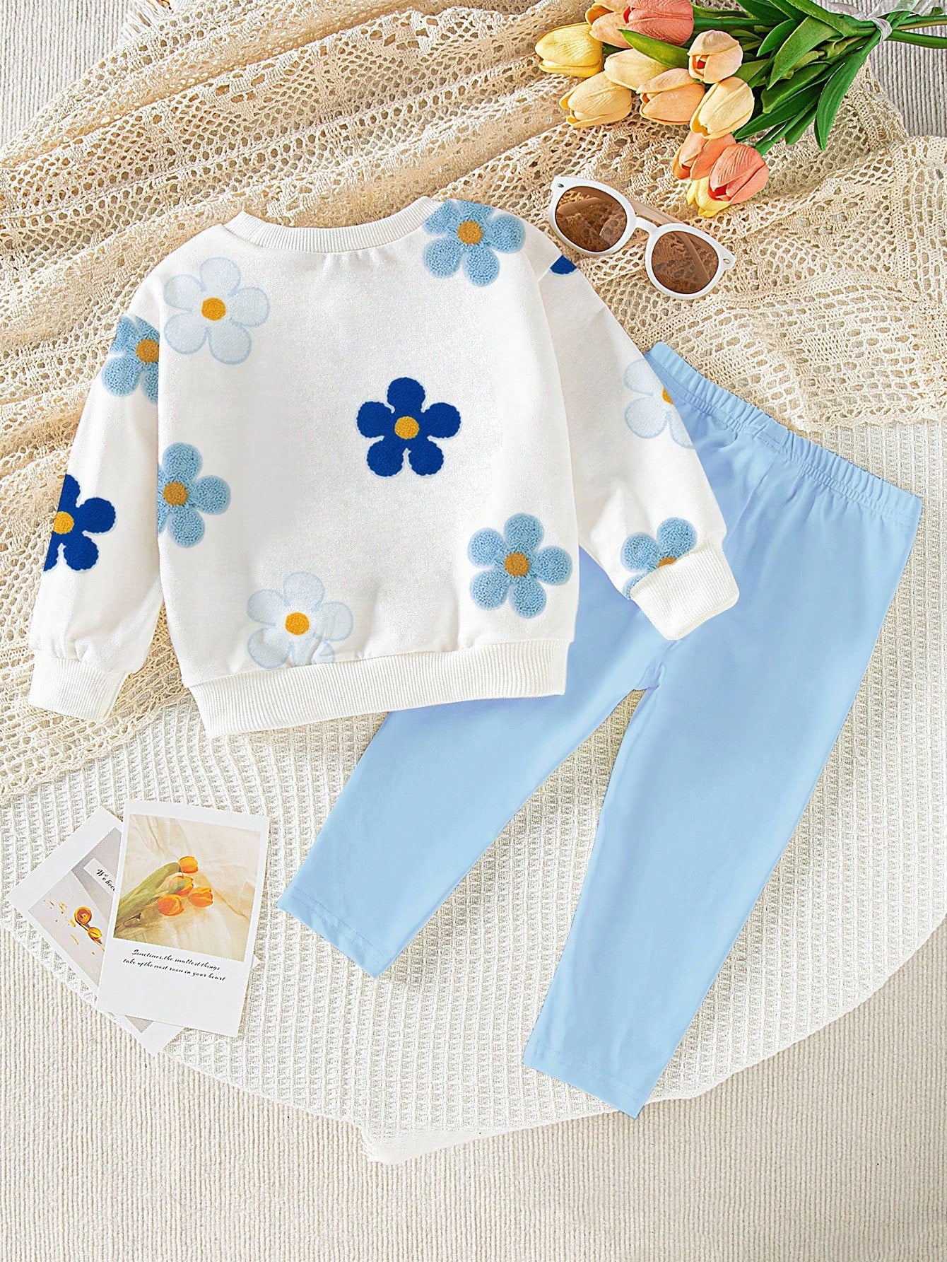 Souflis Souflis 2pcs Baby Girls Casual Floral Print Crew Neck Sweatshirt And Leggings Set, Fashionable And Cute Outfit For Autumn Fall Winter