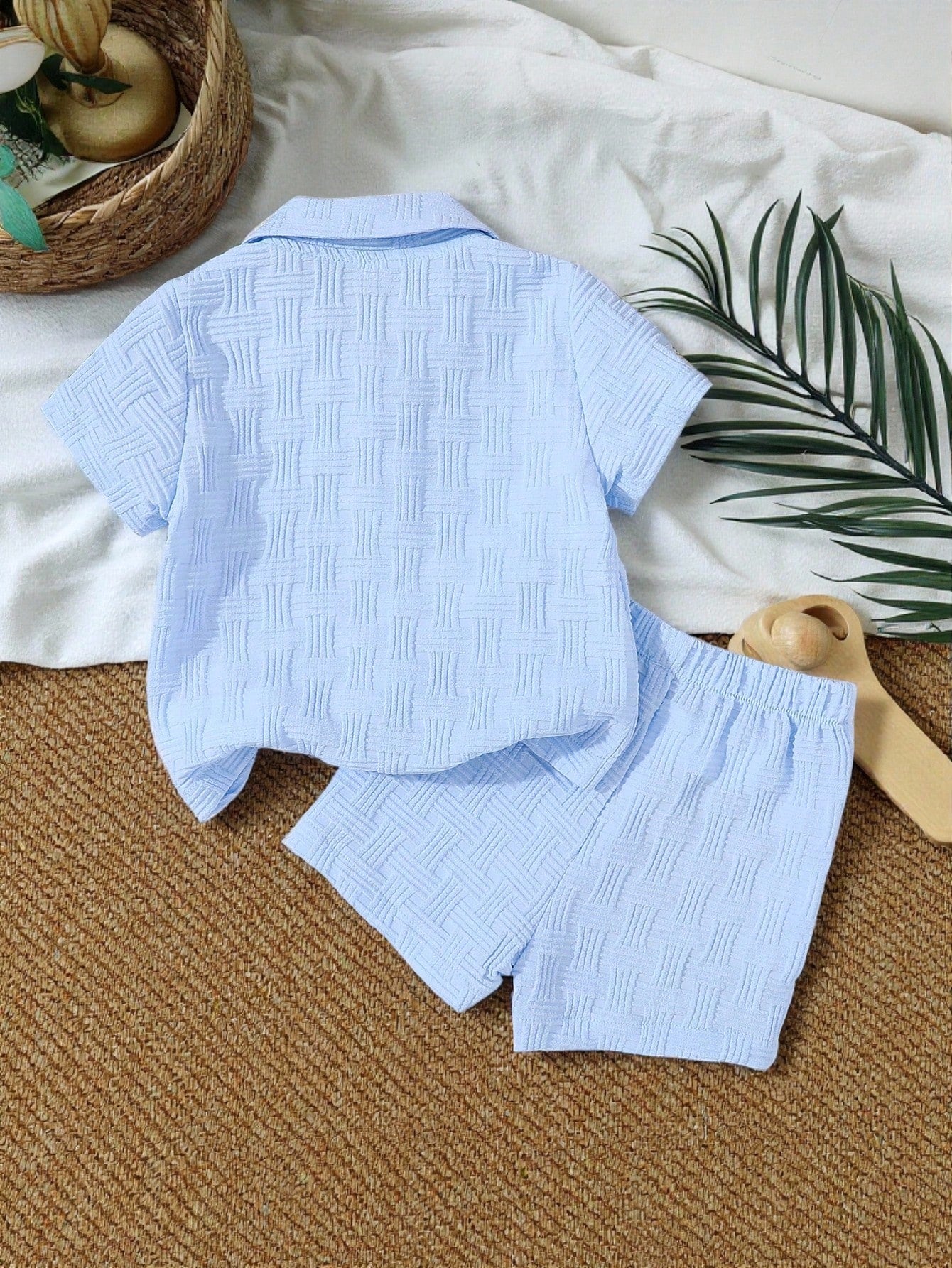 Souflis Souflis 2pcs Textured Shirt And Shorts Street Fashion Outfit For Baby Boys