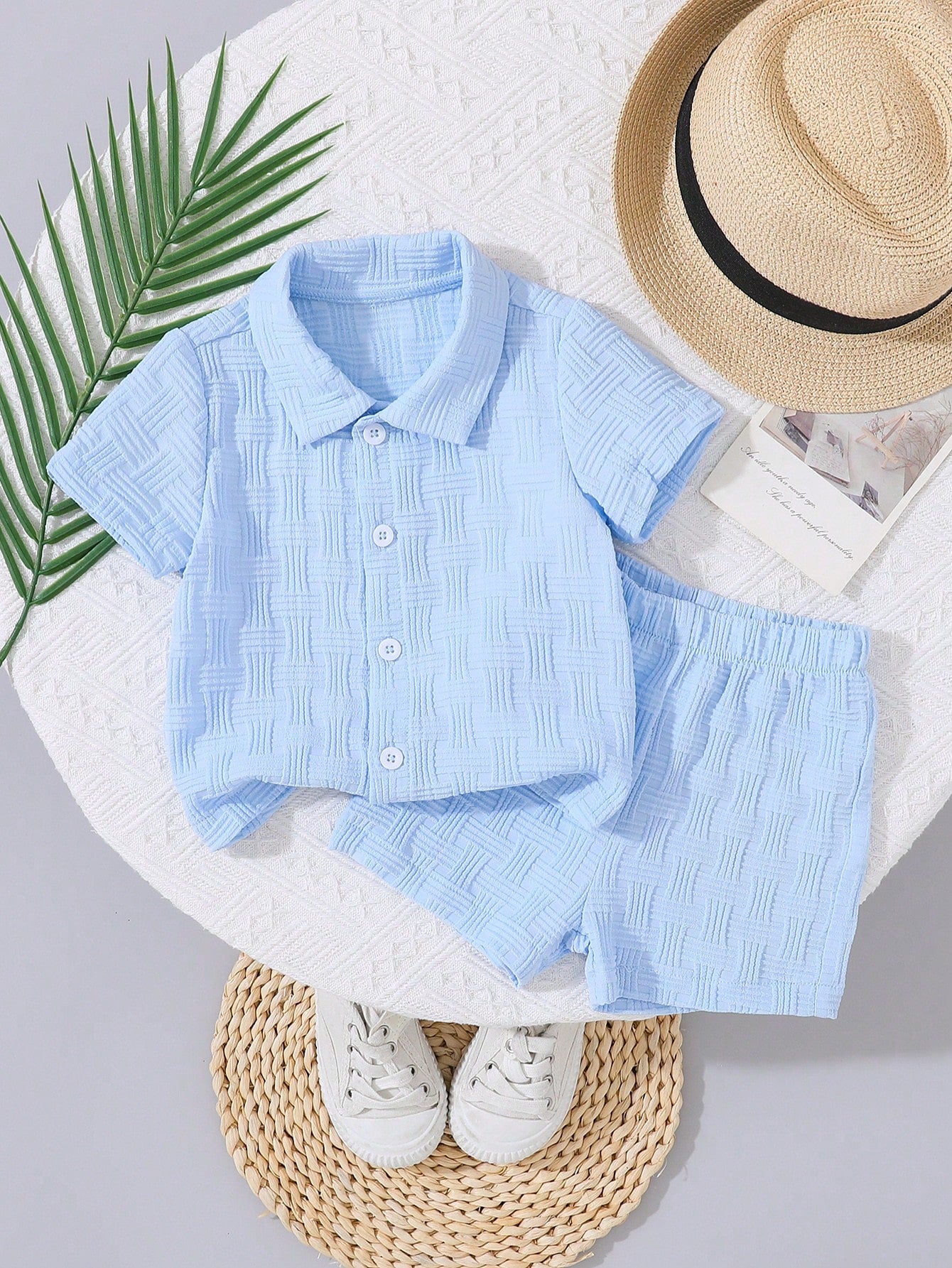 Souflis Souflis 2pcs Textured Shirt And Shorts Street Fashion Outfit For Baby Boys