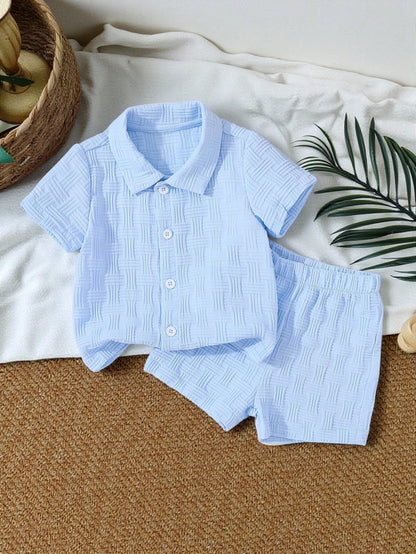 Souflis Souflis 2pcs Textured Shirt And Shorts Street Fashion Outfit For Baby Boys