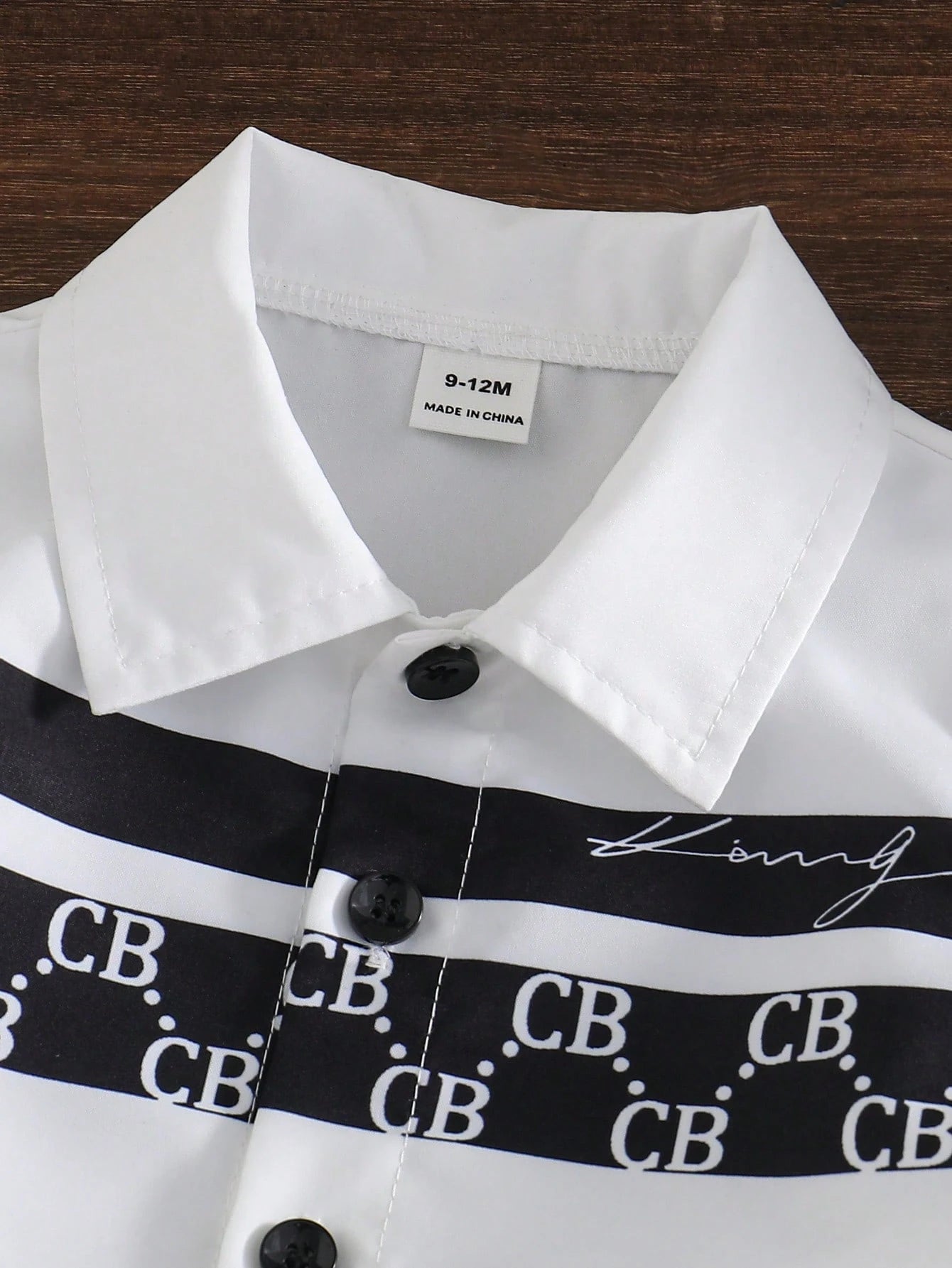 Souflis Souflis 3pcs/Set Infant Boys' Contrast Color Lapel Short Sleeve Shirt Letter Print Shorts Woven Hat Black And White Summer Casual Family Matching 6M-3T Outfit