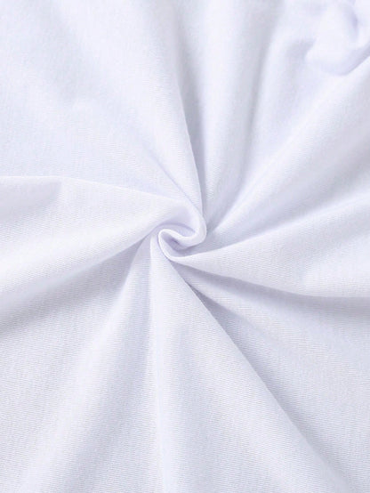 Souflis Souflis Baby Girl Blue And White Floral Bow Pattern Basic Daily Comfortable White Short Sleeve T-Shirt